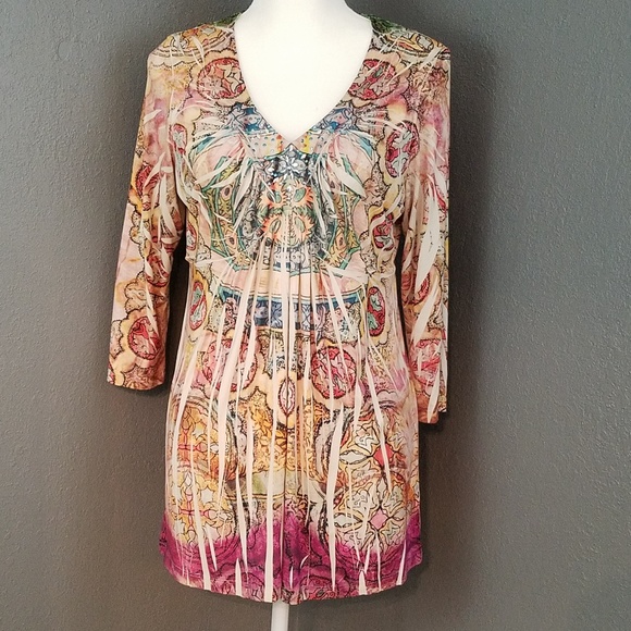 ONE WORLD Tops - Live Let Live Tunic Top L Multi Color Stretch L